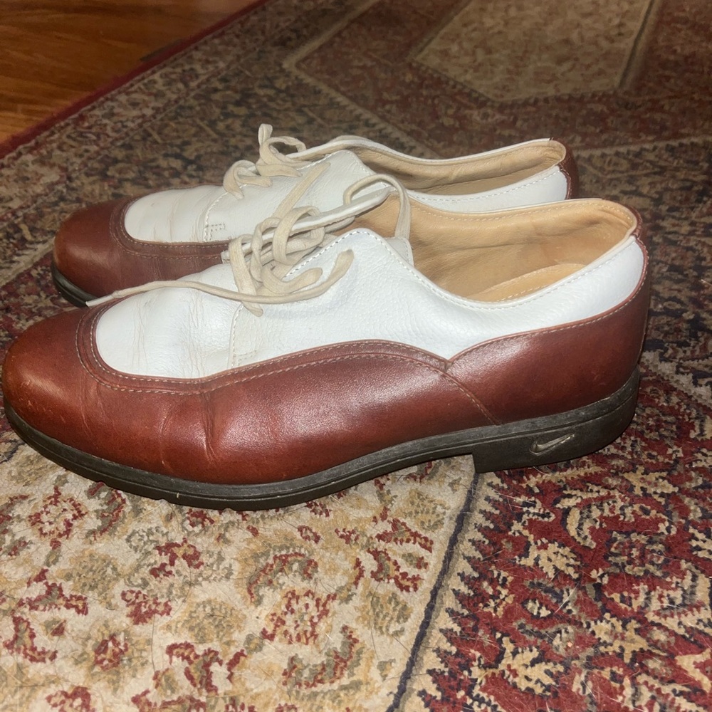 Nike White and Brown Leather Golf Shoes